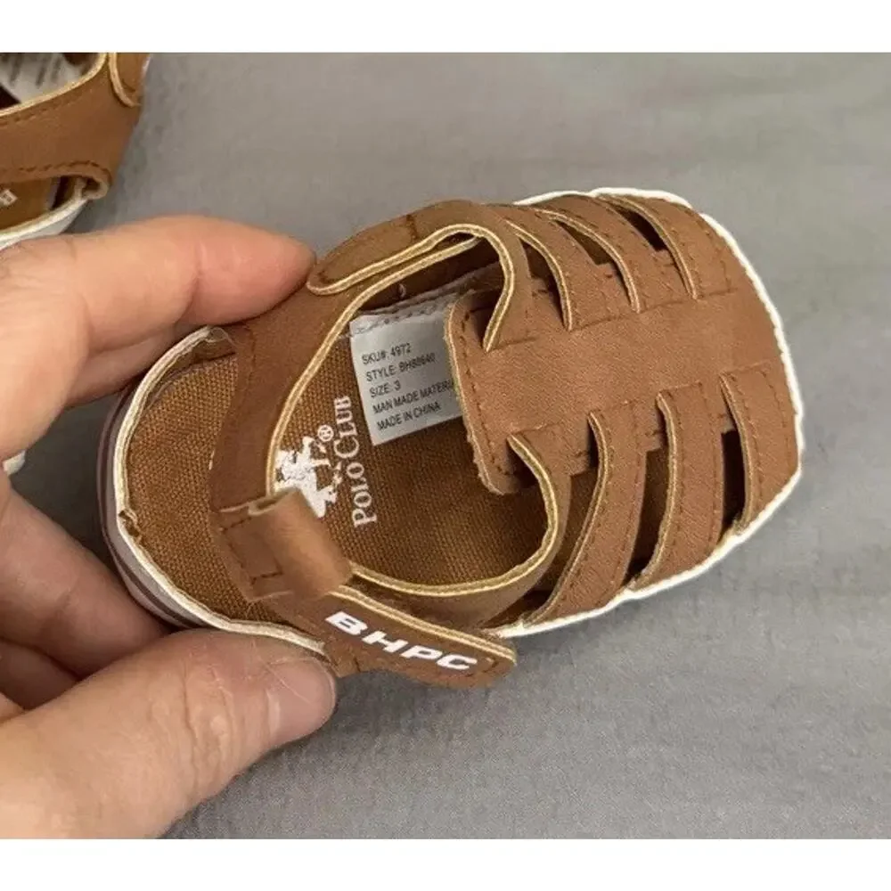 Beverly Hills Polo Club Baby Infant Toddler Boys Brown Sandals, Hook & Loop sz 3